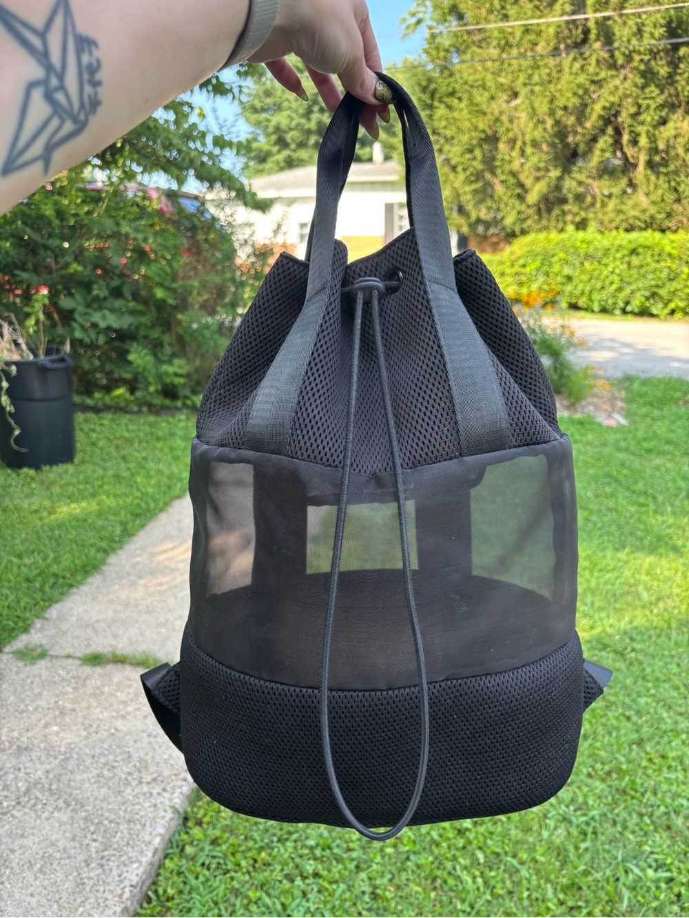 Target Black Mesh Drawstring Tote Bag